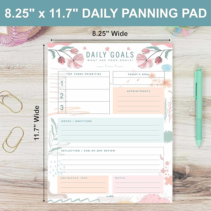 Daily Goals, Gratitude List, Planner, Do List Organiser, Personal Planner Journal, 8.25 x 11.25 Inches, 53 Pages