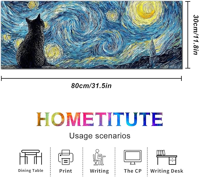 Black Cat XL Mouse Pad 31.5 x 11.8 Inch Gaming Mousepad Diatomite Large Keyboard Mouse Pad for Home and Office Desk Accessories with Night Sky Swirl Cat Silhouette Artwork