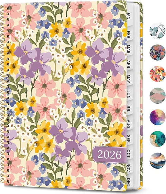 2026 Planner, Weekly and Monthly Calendar Planner Book, January 2026 - December 2026, Hardcover Spiral Planner with Monthly Tabs, Notes Pages, Perfect for Women & Men, A4 (8.5" x 11") - FLoral