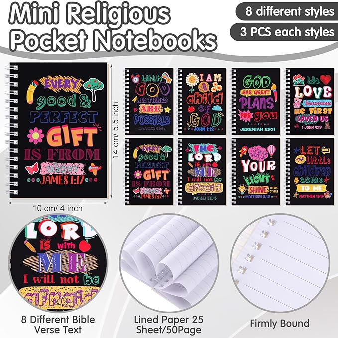 Crtiin Easter 48 Pcs Include 24 Bible Verse Notepad 24 Pencils Kids Christian Church Gifts Students Classroom Award Religious Notebook Bible Pencils Prayer Pocket School(Black Jesus,Black)