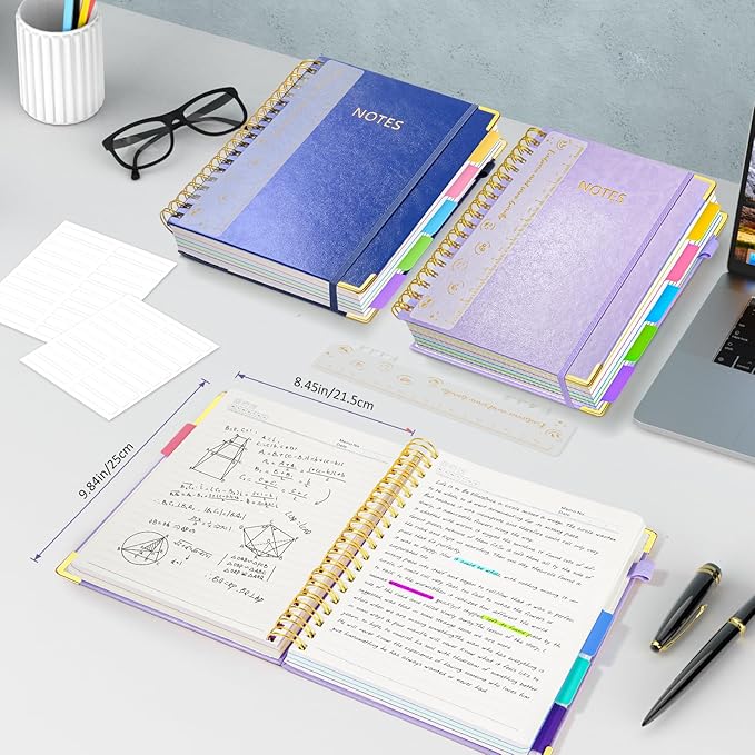 Hardcover Spiral Notebook Journal with Removable PVC Dividers - 8'' x 10'' Large 300 Pages B5 Hardcover Leather Lined Journal Notebook with Tab for Work Note Taking Office Home School Supplies, Purple
