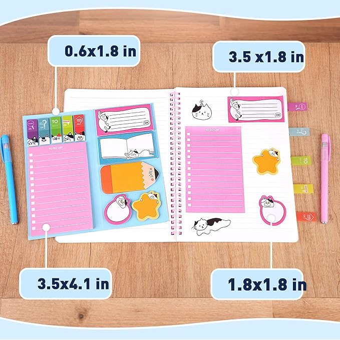 YPLUS Cat Sticky Notes Set, 440pcs Cute Planner Self-Stick Note Pads with Lined to Do List, Divider Tabs and Shaped Memos, Funny Office School Supplies, Teacher Gifts for Men Women & Cat Lovers