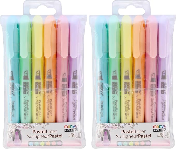 Marvy Uchida Pastel Liner Pen Set Art Supplies, Large Tip, Multiple Colors (Pack of 2)