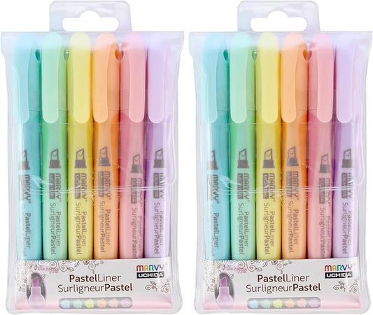 Marvy Uchida Pastel Liner Pen Set Art Supplies, Large Tip, Multiple Colors (Pack of 2)