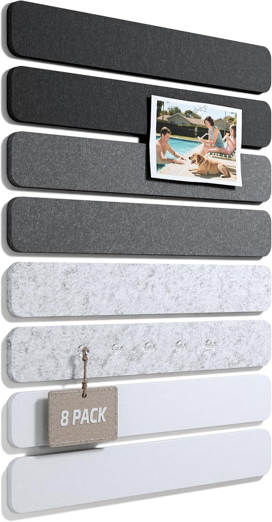 Fluxynara Cork Board Alternative Felt Strip Board 8-Pack 13"x2", Office Pin Board with 50 Push Pins, Adhesive Install for Bedroom Door & Home Office(Concrete Echo)