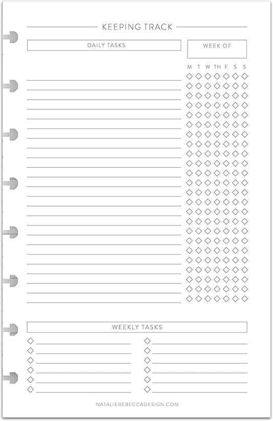 BetterNote Keeping Track Refill Pages for Discbound Notebook, Habit Tracker, Fits Disc TUL, Daily Weekly To Do, Happy Planner, ARC, Levenger Circa, Talia (Classic- 6 month, 8-Disc, 5.5"x8.5")