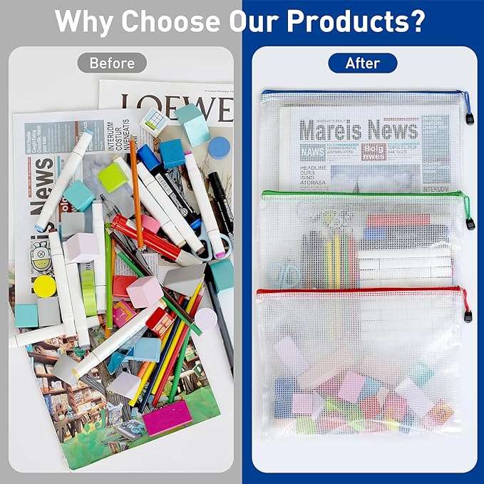 48pcs Zipper Pouches for Organizing, A4 Waterproof Bags, Plastic Mesh Zipper Bags, Storage Bags for Toys, Document Bag, Classroom Organization, Mesh Bag Organizing Pouches