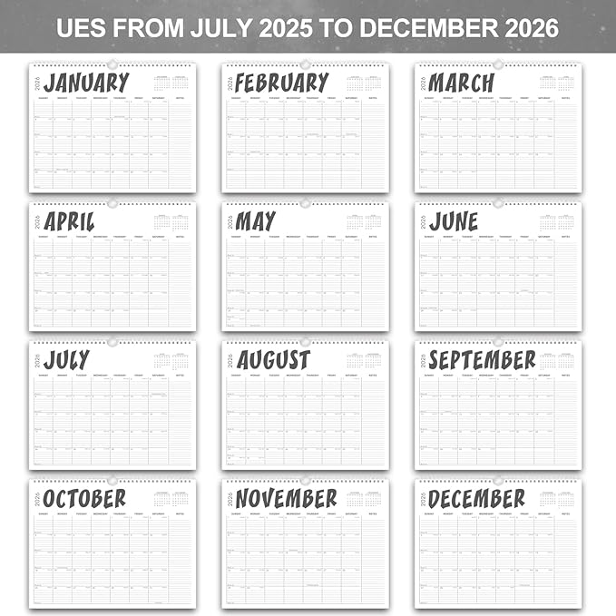 2026 Calendar , 2025-2026 Calendar Wall from Jul. 2025 to Dec. 2026, 14.7" X 11.5" Paper Monthly Planner Wall Hanging Calendar with Thick Paper for Office Home Planning & Organizing (wall calendar B)