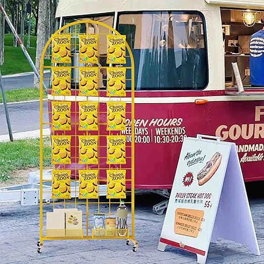 Grid Wall Panel 1PCS Display Stand 2' x 5.2' FT Gold Grid Wall Panels Movable Retail Display Racks Floorstanding Gridwall Heavy Duty with Wheel for Art Craft Photo Displays Fair Trade Show