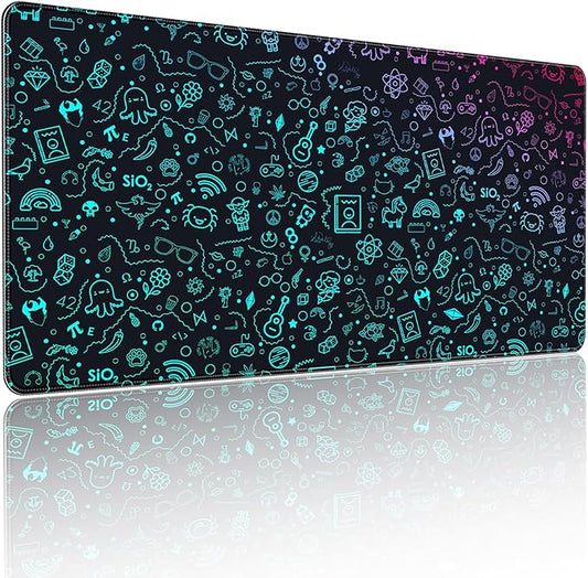XXL Gaming Mouse Pad, Gradient Icon Design, 35.4 x 15.7 Inches, Microfiber Cloth, Rectangular, Non-Slip Rubber Base