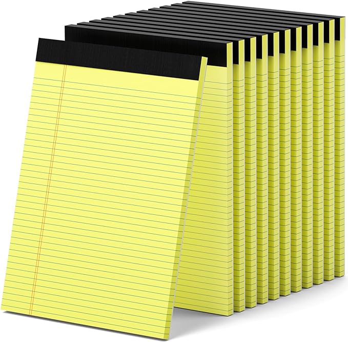 12 Pack Yellow Legal Pads 8.5 x 11.75 College Ruled Yellow Note Pad Narrow Ruled 30 Sheets Notepads Perforated Writing Pad Clear Print 8x11 Legal Pads Pads of Paper