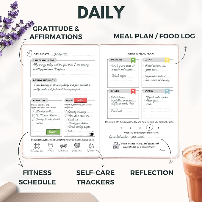 Life & Apples Wellness Planner - Food Journal and Fitness Diary with Daily Gratitude and Meal Planner for Healthy Living and Self-Care - Track Weight Loss Diet and Health Goals - Undated, Rose Gold