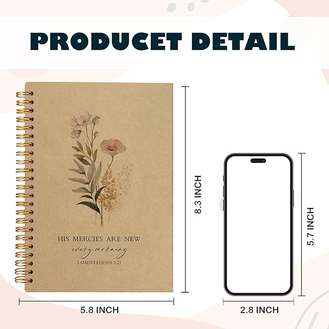 BearCake Floral Christian Notebook Journal, Christian Gifts for Women, Bible Notebooks for Note Taking, Bible Journaling Notebook, Hardcover Spiral Notebook 5.5x8.3 kraft paper