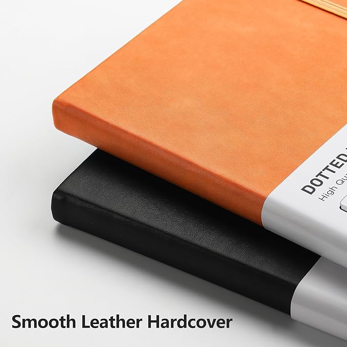 RETTACY Dotted Journal Notebook, 192 Pages, A5 Medium Size (5.7'' x 8.3''), Leather Hardcover, 100 GSM Thick Paper, for Bullet Journaling, Planning, Tracking (Orange)