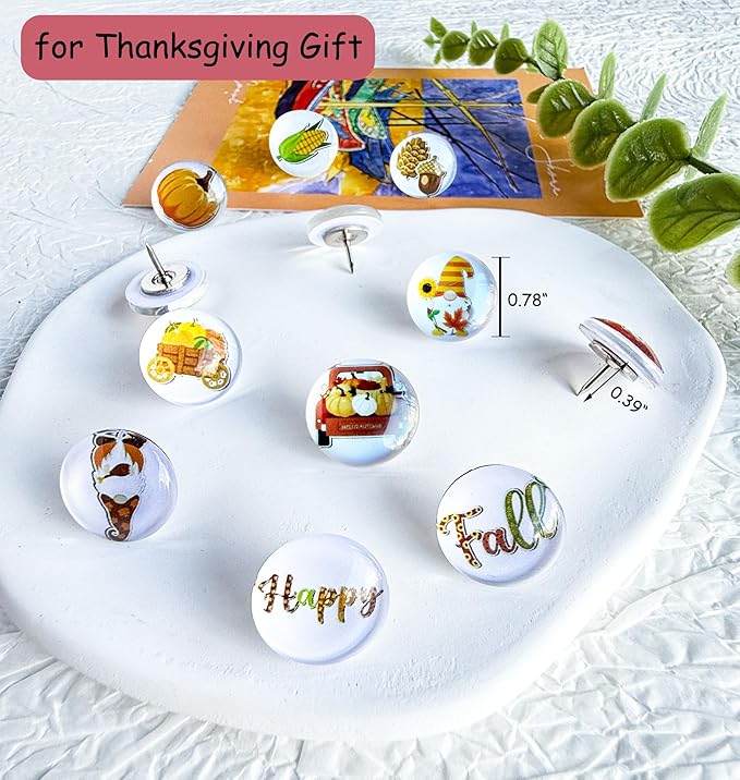 Thumb Tacks 24Pcs Thanksgiving Decorative Pushpins for CorkBoard,Bulletin Board Tacks,Feature Wall, Cubicle,Office Desk or Home Decor(Fall Theme)