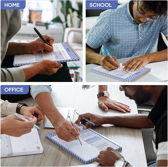 To Do List Pad - To Do List Notebook for Work, Undated Daily Planner Perfect for Office, Home and School, To Do List Notepad for Tasks & Goals with 52 Sheets - Indigo Checkered