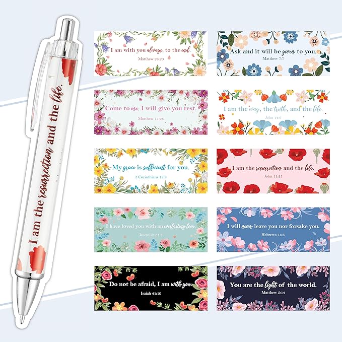 Mr. Pen- Christian Pen Set, 50 Pack, Black Ink, Opulent Blooms, Bible Verse Pens Ballpoint Bulk
