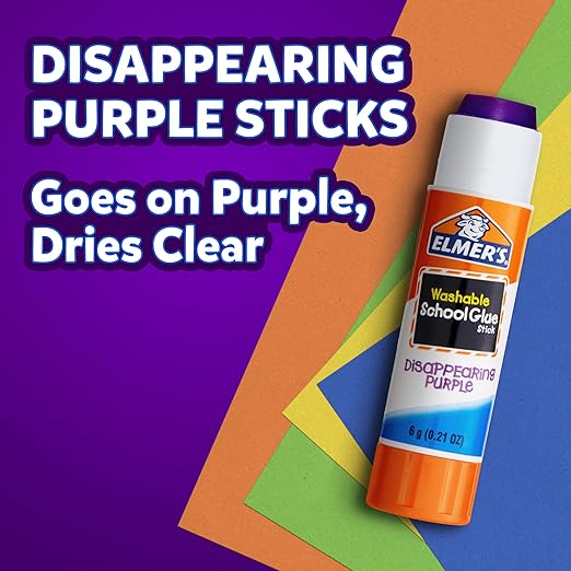 Elmer's Disappearing Purple School Glue Sticks, Washable, 22 Grams, 3 Count - Poster, Vision Board, Back to School Supplies, #1 Teacher Brand