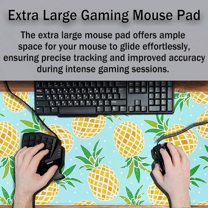 Computer Desk Mat Yellow, XXL Mouse Pads Large Desk Pads, Mouse Pad Gaming Non-Slip Rubber Base Waterproof with Stitched Edges, 35.4 X 15.7 inch for Work/Game/Office Watercolor Pineapple