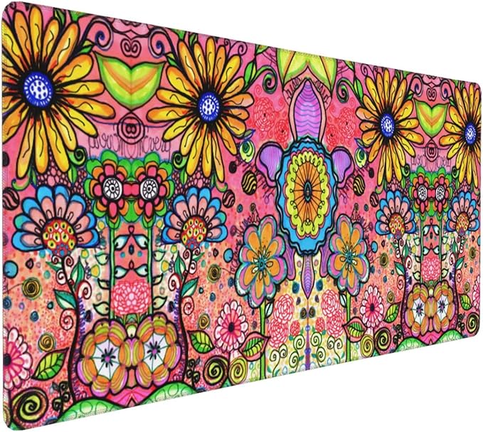 Extra Large Mouse Pads Hippie Flowers XXL Extended Mousepad with Stitched Edges Non-Slip Rubber Base Computer Keyboard Pad Desk Mat for Home Office Desk Decor, 35.4" X 15.7"