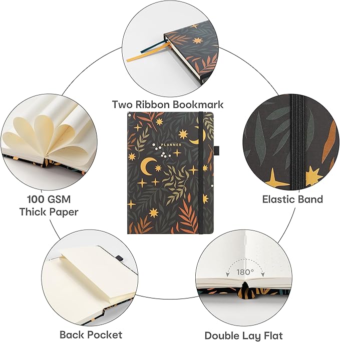 And Per Se Undated Planner – A5 Weekly & Monthly Goal Planner for 72 Weeks (1.5 Years) – Hardcover with Monthly Tab Stickers, Back Pocket & Habit Tracking (Lunar Leaf)