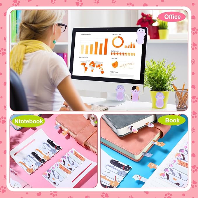 Outus Cat Office Supplies Cute Sticky Notes Paper Clips Gel Ink Pens Cartoon Stickers Party Favor for Cat Lovers Office Supplies(Funny Style)