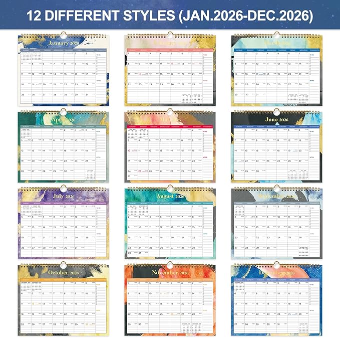 2026 Calendar - 12 Monthly Wall Calendar 2026, January 2026 - December 2026,11.5" x 14.8", 2026 Calendar with Twin-Wire Binding, Hanging Hook, Blocks and Julian Dates (Wall Calendar Blue)
