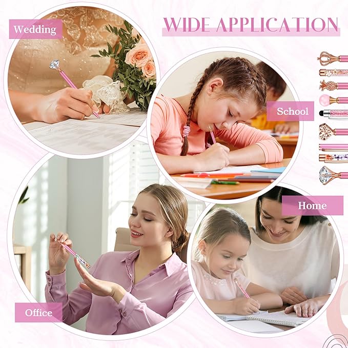 Janmini 9 Pcs Ballpoint Pens Set Metal Crystal Diamond Glitter Pens for Journaling Black Ink Pretty Cute Things Fancy Stationery Gifts for Women Girls Birthday Home Office Desk(Pink Purple)