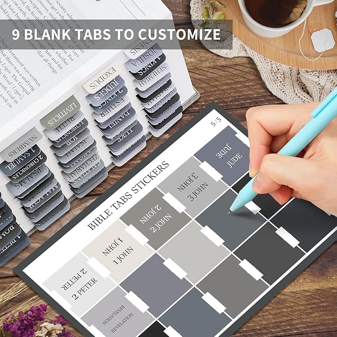 Bible Tabs for Women & Men, Laminated Bible Tabs for Study Bible, Large Print Bible Tabs for Easy Navigation, Bible Index Tabs, 66 Tabs Old & New Testament, Extra 9 Blank Tabs - Gray