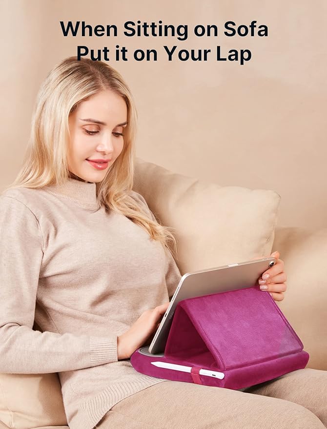JSAUX Tablet Pillow Stand, Tablet Stand Holder Dock for Lap, Bed and Desk Compatible with iPad Pro 11 10.5 9.7 10.2 Air Mini, Kindle, Tablets, Phones, E-Reader and More 4-11'' Devices Purplish Red
