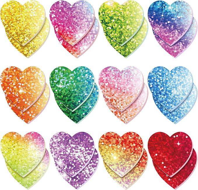 Teling 24 Pack Valentine's Day Sticky Notes Heart Shape Sticky Notes 3 x 3 Inch Sequins Notepads Bulk Cute Memo Pads for Galentines Party Gifts School Office Supplies (Bright)