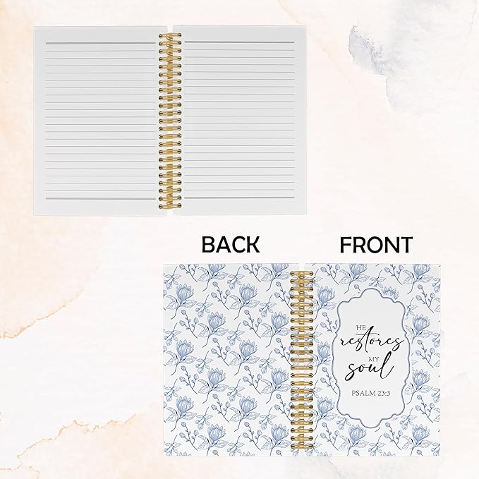 Pugwak Christian Journal Notebook - Blue FLower Bible Verse Religious Scripture Notebooks College Ruled for Work School, Gifts for Women, Office Supplies, Hardcover Spiral Notebook 5.5"x8.3"
