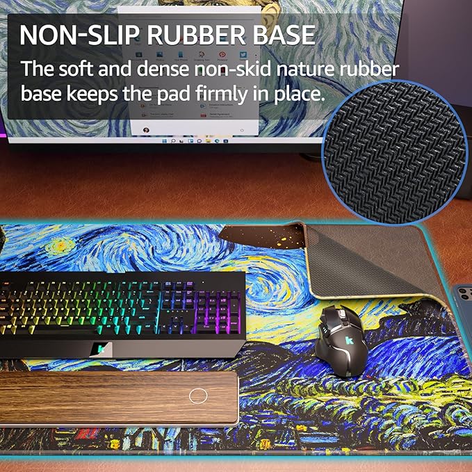 KTRIO Large Gaming Mouse Pad Desk Mat, Superior Micro-Weave Cloth, Non-Slip Rubber Base, Stitched Edges, Water-Resistant, for Gamer, Office & Home, 31.5 x 15.7 Inch，Starry Night