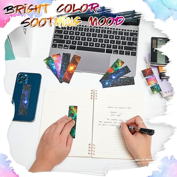 36 Pcs Anxiety Sensory Stickers Strips Adhesive Textured Mental Health Calm Stickers Mindfulness Fidget Decals Stress Anxiety Relief Items for Therapy Office Desk(Galaxy Style)