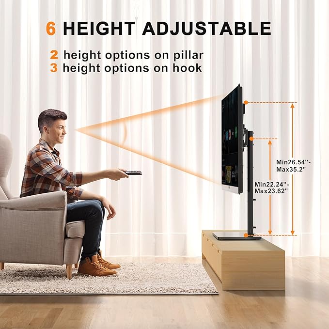 Universal Swivel TV Stand Base Table Top TV Stand for 23-70 Inch TVs 70 Degree Swivel, 6 Height Adjustable Tall Monitor Mount Stand, Max VESA 400x400mm,Holds up to 88lbs TS206