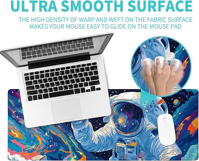Astronaut Gaming Mouse Pad Abstract Sky Mouse Pad 31.5x11.8 Inch Texture Non-Slip Rubber Base Large Mousepad Stitched Edges Keyboard Mouse Mat Desk Pad for Office and Home