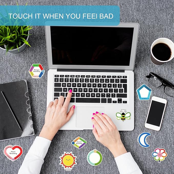 Crtiin 100 Pcs Sensory Strips Anxiety Calm Mindfulness Stickers Fidget Stress Breathing Sensory Sticker Different Textures Rough Tactile Tape for Mental Health Adults Desk Anxiety Relief(Cute)