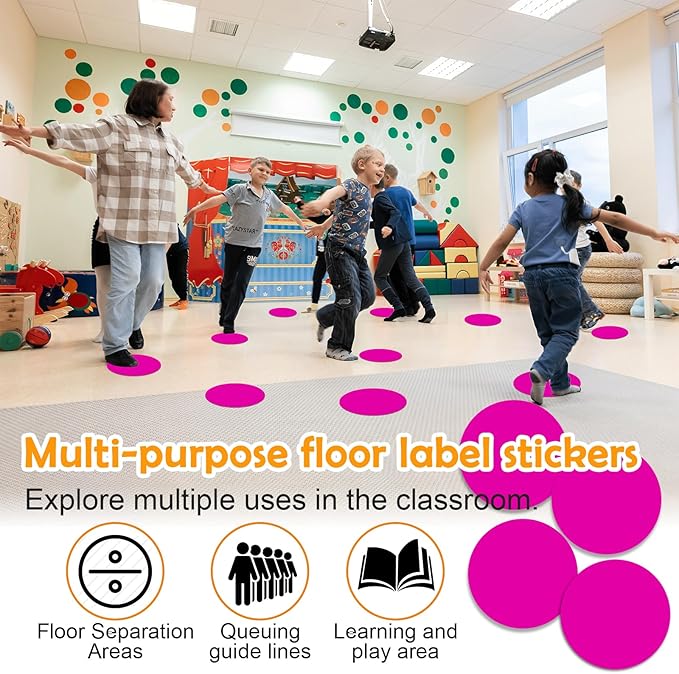 Classroom Floor Stickers Floor Marker Dots, 40Pcs Carpet Spot Markers Line Up Dots Spots, Carpet Circles Carpet Dots for Classroom Decoration Table Teacher Supplies (Pink)