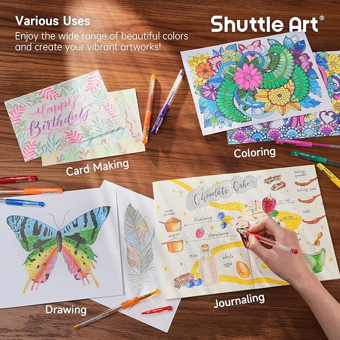 Shuttle Art Gel Pens, 120 Pack Gel Pen Set 60 Colored Gel Pen with 60 Refills for Adults Coloring Books Drawing Doodling Crafts Scrapbooking Journaling