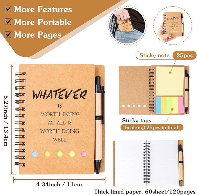ERUW 40 Pcs Employee Appreciation Gifts Bulk - 20 Sets Inspirational Spiral Notebook Office/Students Team Journal Thank You Gifts Lined Pocket Notepad,Note Books for Nurse Teacher Coworker Volunteer