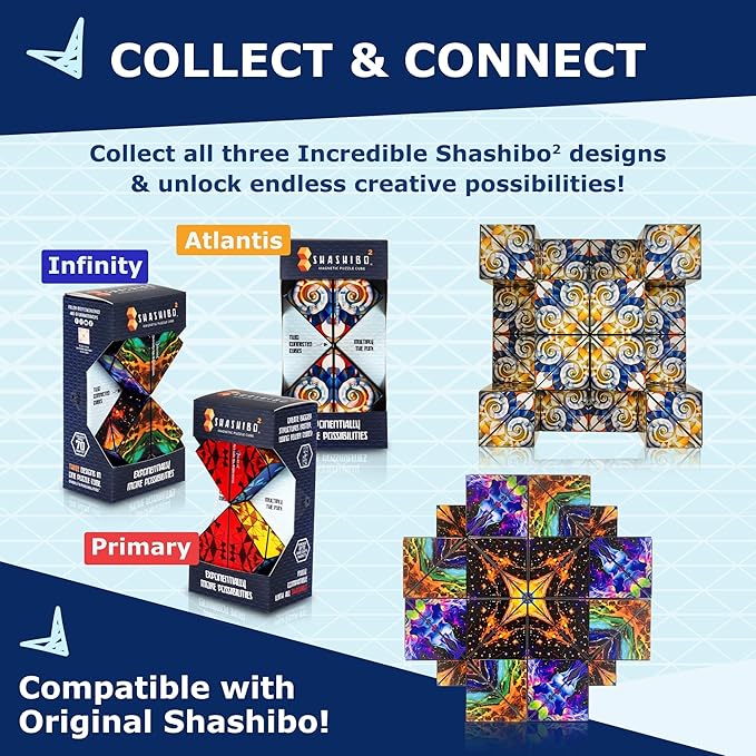Shashibo Squared Shape Shifting Box – Next Generation XL STEM Puzzle Fidget Toy with Ultra Strong Magnets, Perfect Sensory Gift – Pairs w/All Shashibo Cubes (Atlantis)