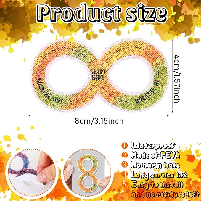 36 Pcs Sensory Strips Infinity Rainbow Anxiety Mindfulness Stickers Adults Stress Breathing Stickers Fidget Adhesives Rough Textured Tape for Classroom Desk Office Computer(Figure of Eight)