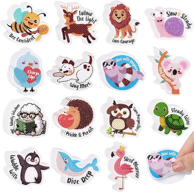 60 Pcs Anxiety Sensory Stickers Resuable Calm Stickers 2 Textured Surface Sensory Strips 15 Animal Style Fidget Tactile Stickers for Office Classroom Adult Teens