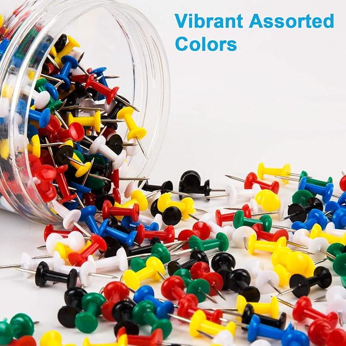 400Pcs Push Pins, Thumb Tacks for Bulletin Board, Stick Pins Thumb Tacks for Cork Board Wall Hangings, Office Tacks Color Pins for Desk Decor Organization (Assorted Colors)