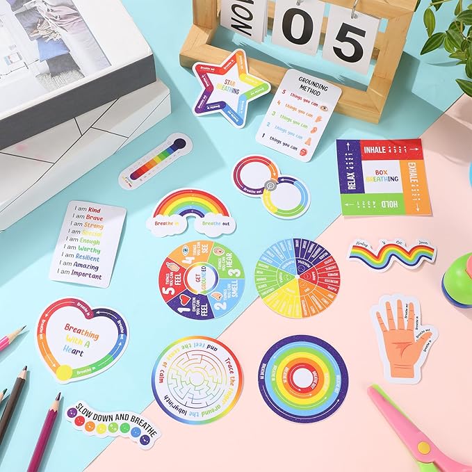 Tenceur 120 Pcs Adhesives Sensory Stickers with Inspirational Quotes Mindfulness Relief Anti Stress Items School Counselor Supplies Textured Strips for Adult Teen (Colorful)