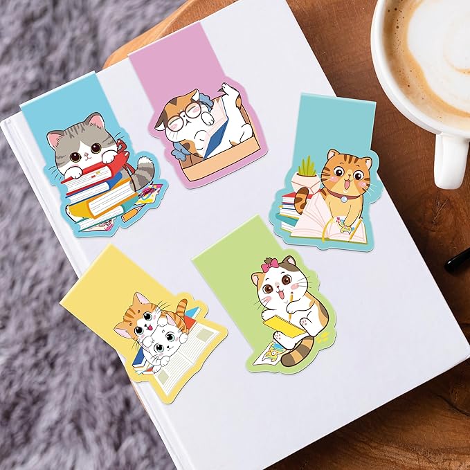 Cat Magnetic Bookmarks, 8 Pcs Cute Cartoon Cat Magnet Page Markers Animal Bookmark Clips for Reading, Magnetic Book Marks for Kids Students Teachers Book Lovers School Office Gifts
