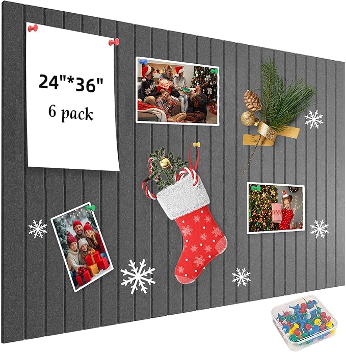 Cork Board for Walls 36" x 24", 6 Pack Felt Bulletin Board Wall Tiles with 30 Push Pins for Home Kitchen School Office Wall DIY Decorative