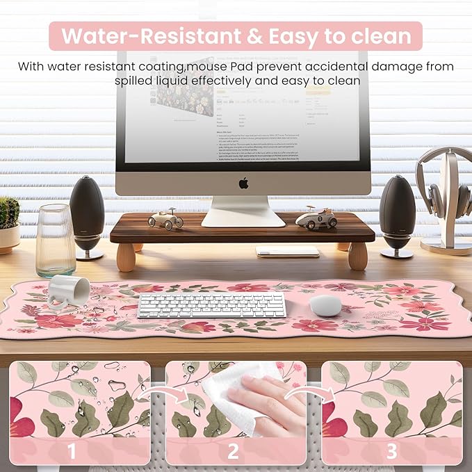 iCasso Desk Mat, Cute XXL Mouse Pad, Anti-Slip Big Mousepad with Stitched Edges, Keyboard and Mouse Mat (Pink)