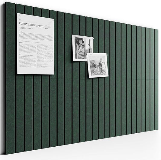 Bumusty Large Cork Board Alternative-36 x 24" Felt Bulletin Board Tiles, with 30 Pushpins, 40 Adhesive Tabs, 6-Pack Slat Wall Paneling, Cork Boards for Office Push Pin Board Felt Board-Pine Green