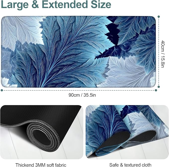 Leaves Extended Gaming Mouse Pad 35.4x15.7Inch Large Desk Mat Anti-Slip Rubber Base & Durable Stitched Edges for Gamers Smooth Mouse Writing Surface for Desk Office/Home